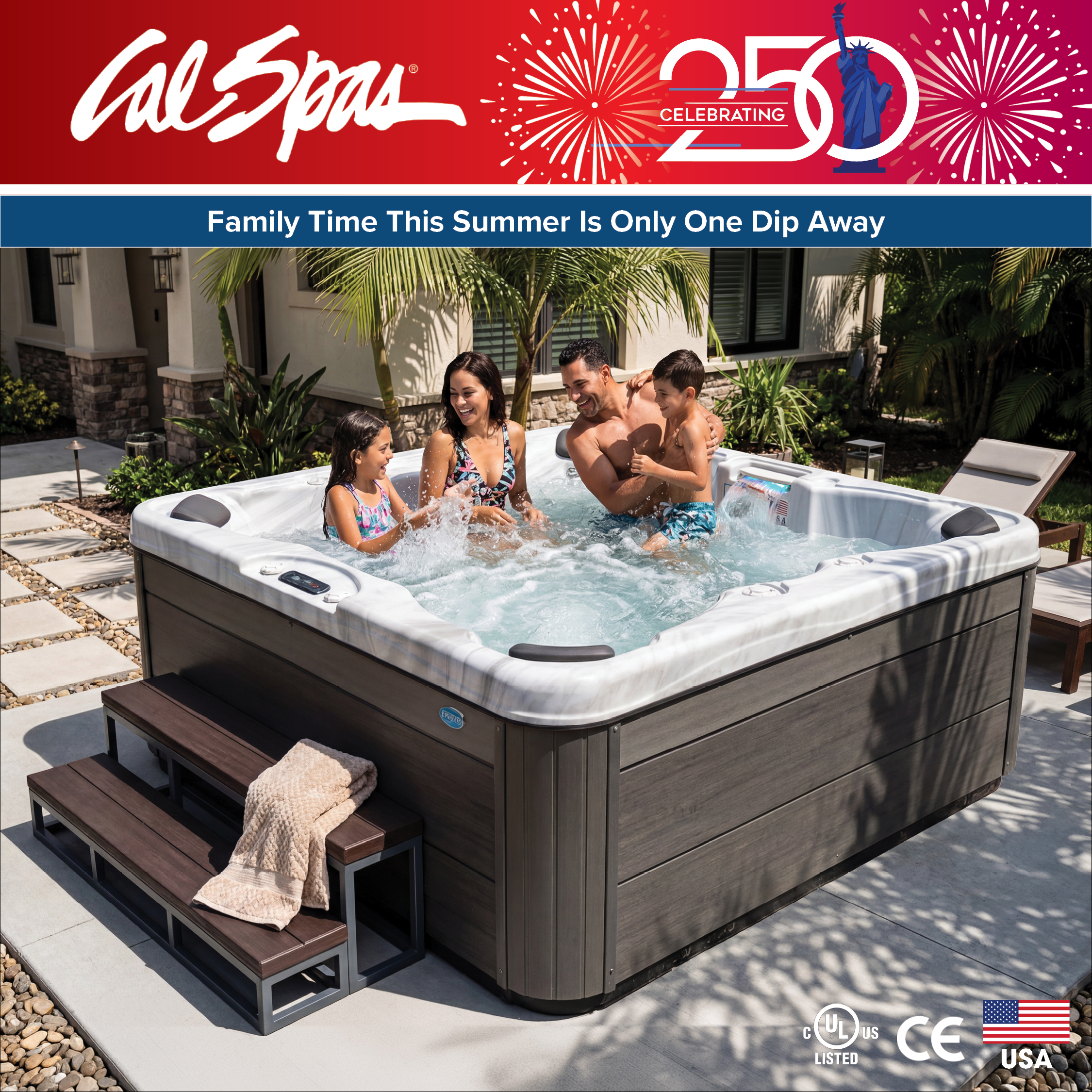 Calspas hot tub being used in a family setting - Woodstock